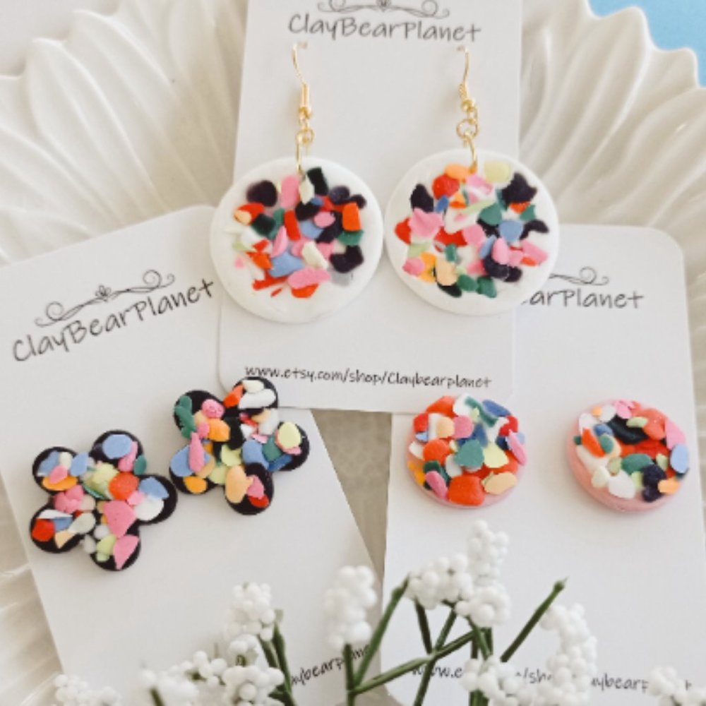 Rainbow color earring, multi-color earring, rainbow dot colorful earring, confet